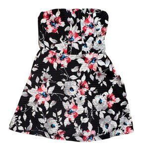 Express Strapless Floral Mini Dress-Black/White-Size 8-GUC